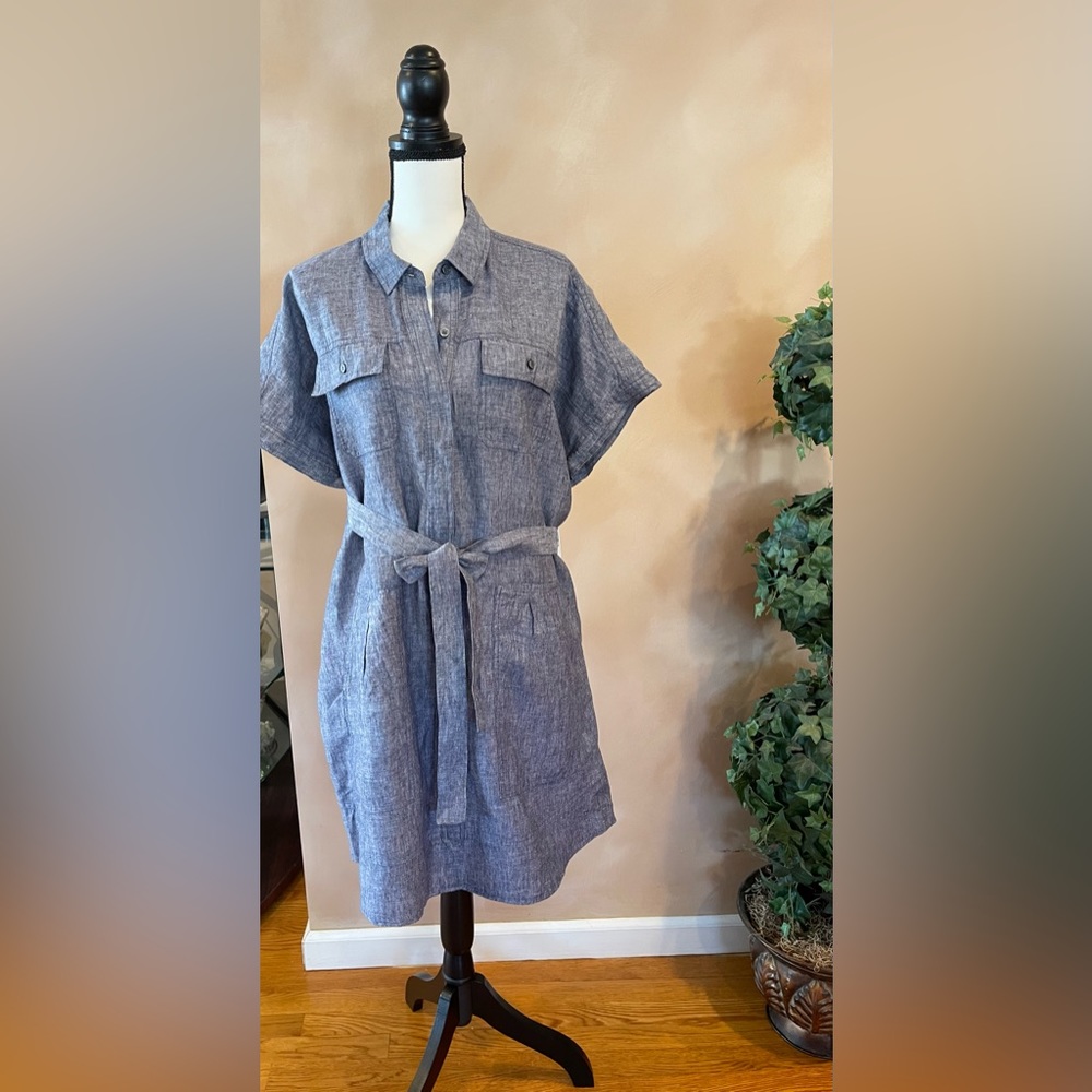 PURE NAVY Ladies' 100% Linen Shirt Dress - Navy - Size XL NWT